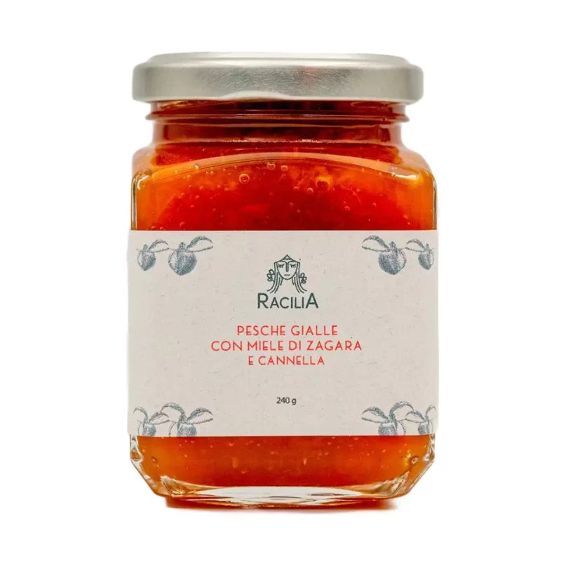 Confettura Pesche Gialle con Miele di Zagara e Cannella - 240g