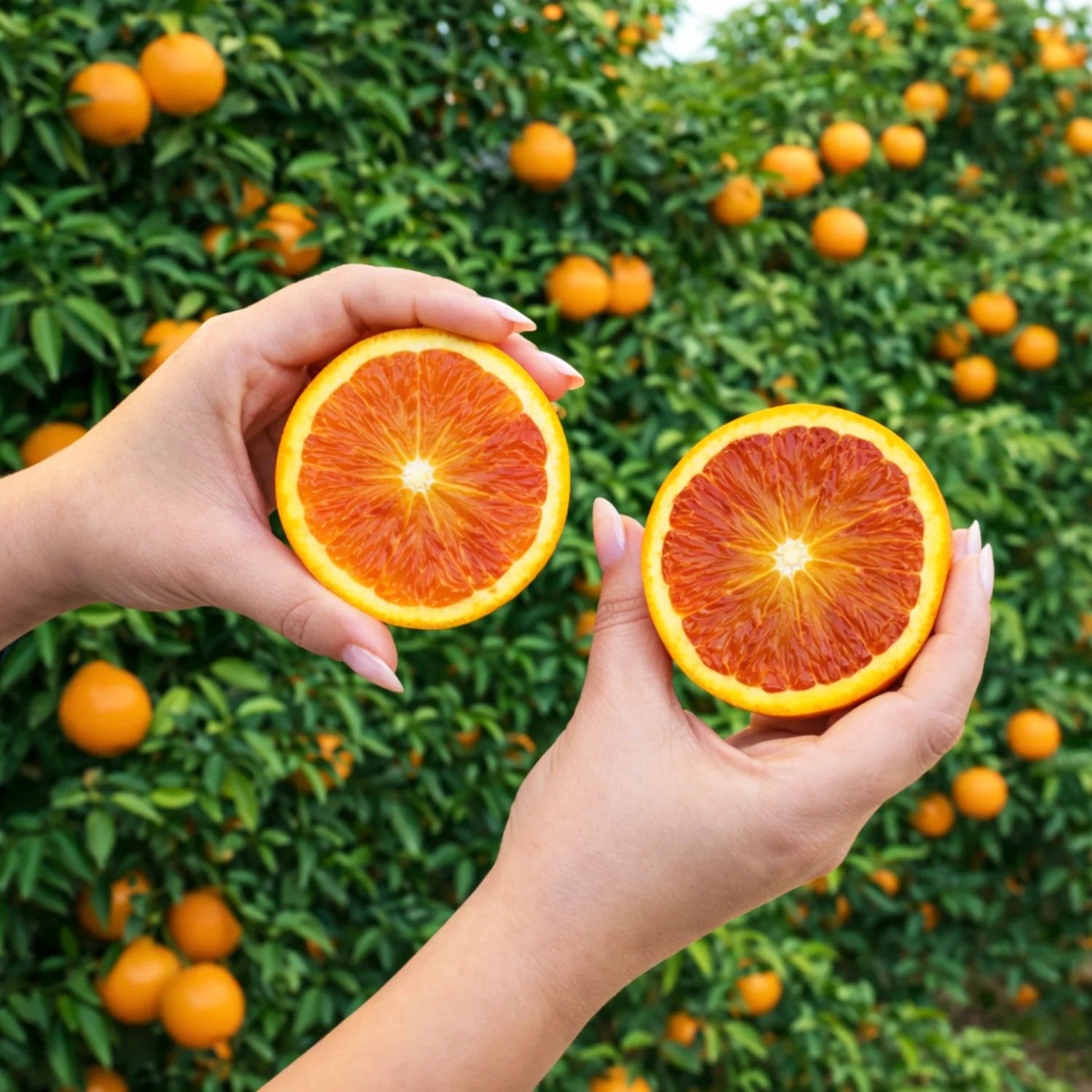 due metà di arance tarocco