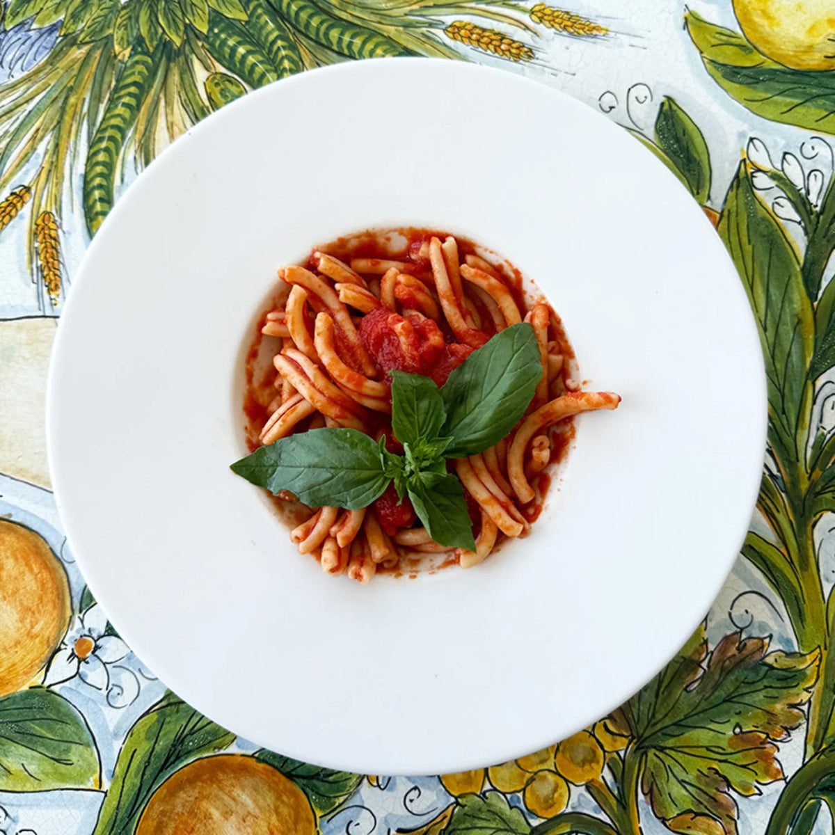 piatto di pasta con casarecce di timilia bio con la salsa