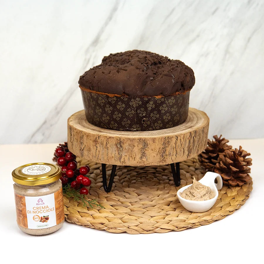Panettone Artigianale Senza Glutine al Cioccolato + 190g di Crema alla Nocciola