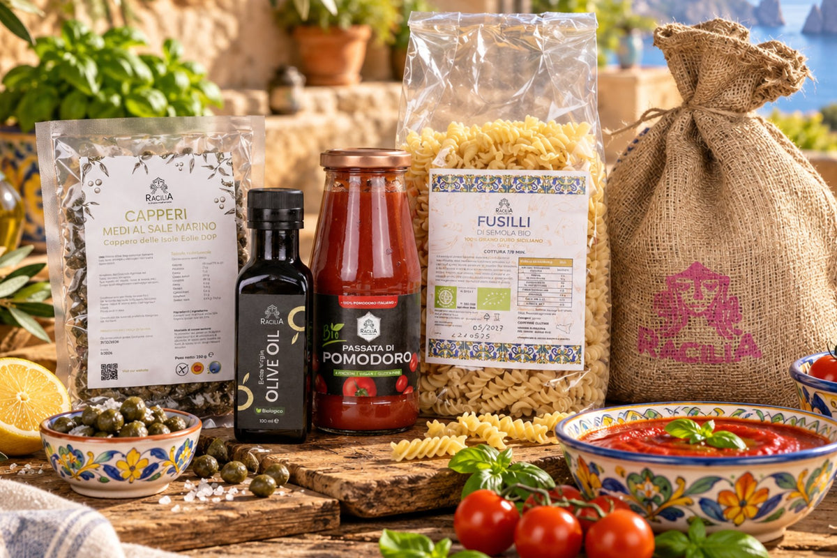 Sacco Salatu con pasta, passata, capperi e olio pronti per il sugo